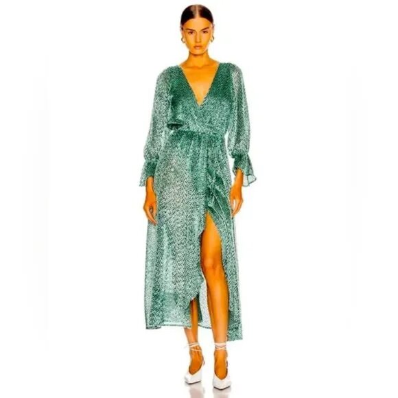 CULT GAIA Oona Silk-Blend Wrap Dress in Seafoam, XS - Picture 1 of 5